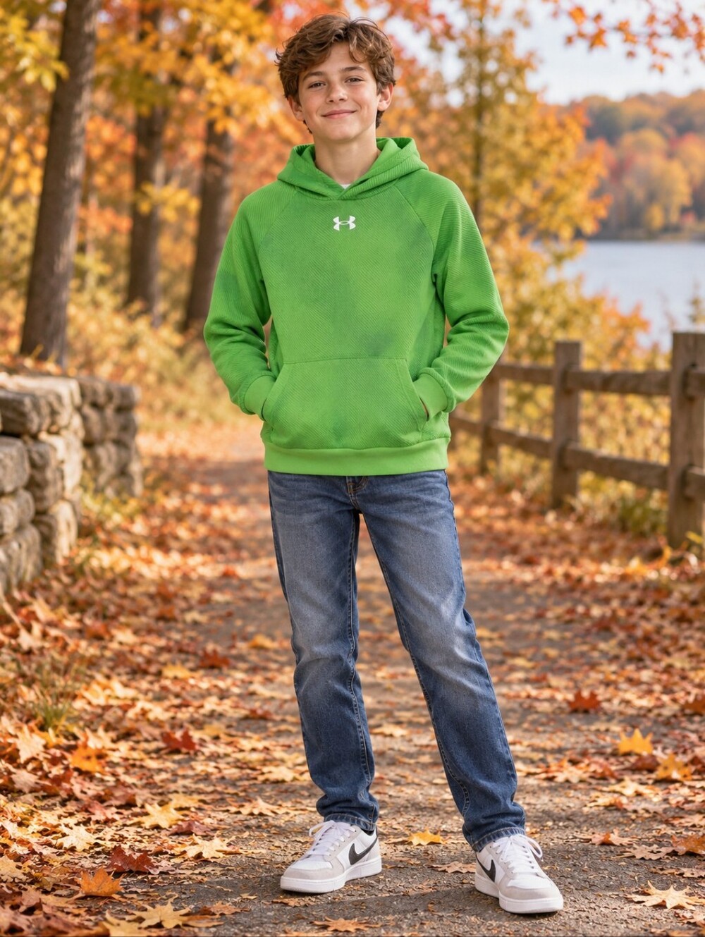 Under Armour Youth Boys Lime Green ColdGear Pullover Hoodie